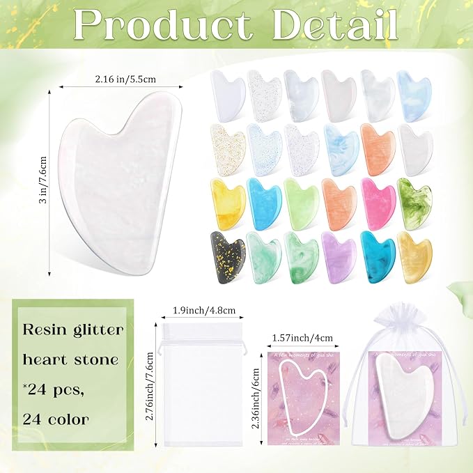 Sherr 24 Sets Gua Sha Facial Tools Bulk Resin Heart Shaped Guasha Boards - Image 2