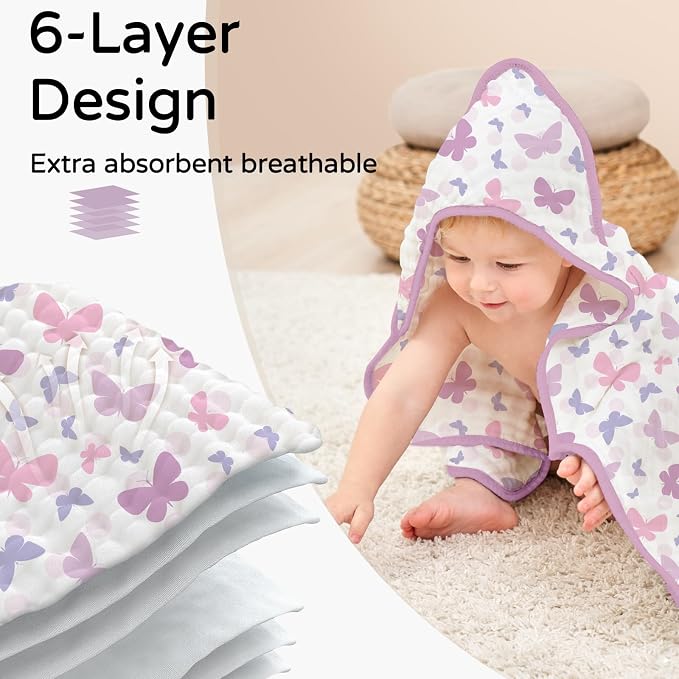Yoofoss Hooded Baby Towels for Newborn 2 Pack 100% Muslin Organic Cotton Baby - Image 3