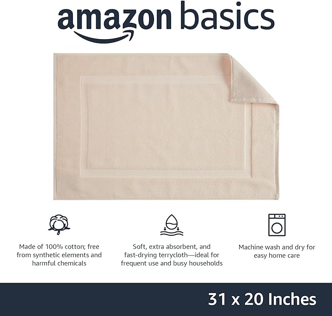 Amazon Basics Banded Bathroom Bath Rug Mat, Machine Washable, Super Absorbent - Image 3
