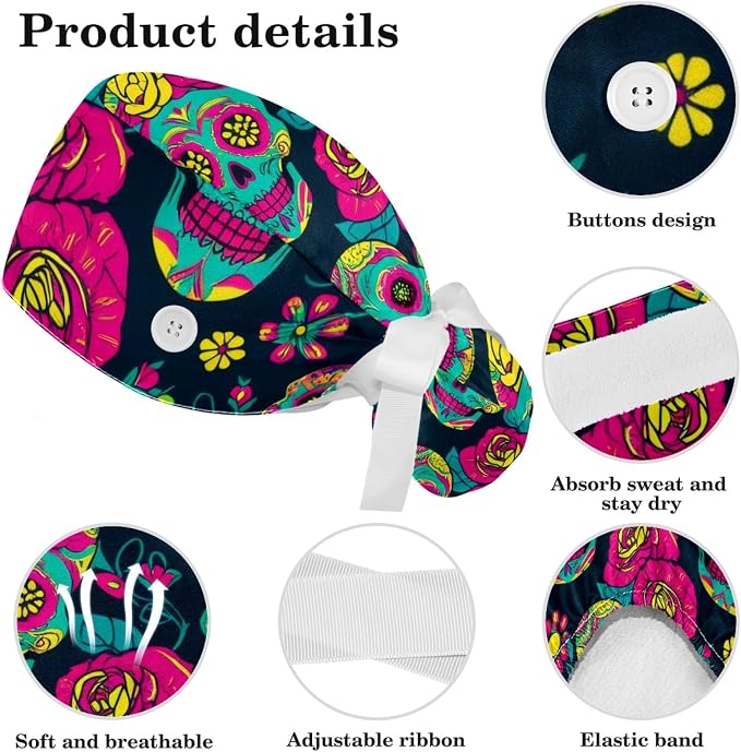 Scrub Cap with Hair Scrunchy, Ponytail Holder Surgical Cap - Image 4