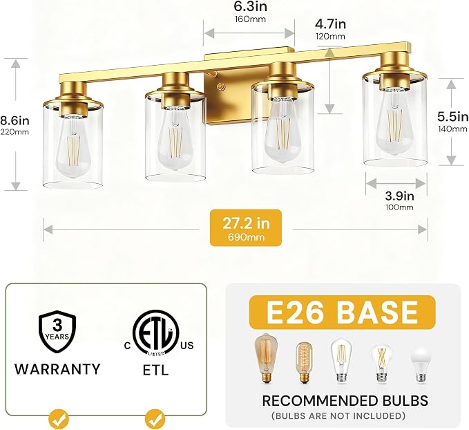 L LOHAS LED Gold Bathroom Light Fixtures - Image 2