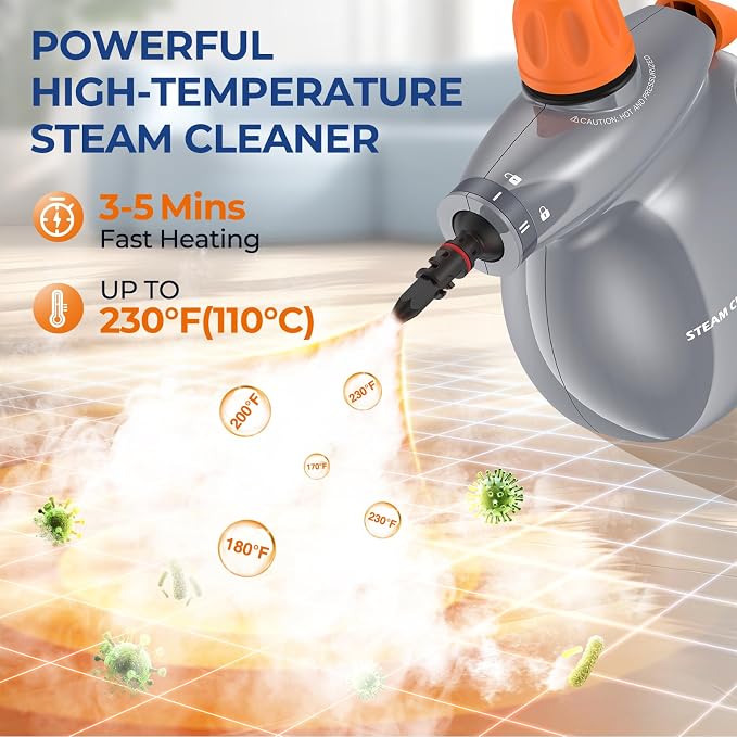 Steam Cleaner, Pressurized Handheld 13pcs Multi-Purpose Natural Deep Cleaning - Image 3