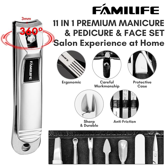 Manicure Kit, FAMILIFE Professional Manicure Set Nail Kit, 11 in 1 Stainless - Image 3