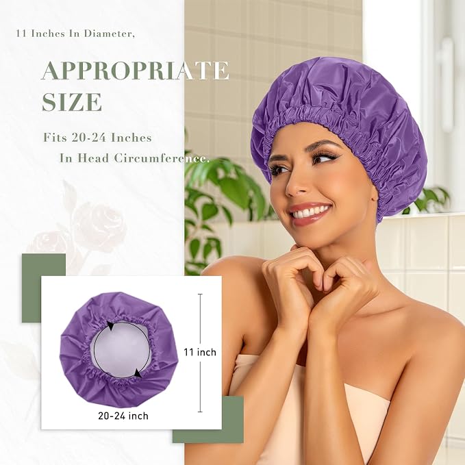 Reusable Shower Cap for Women, Large Waterproof Shower Bonnet - Image 3