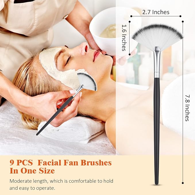 9 Pieces Facial Fan Mask Brushes, Soft Facial Applicator Brushes Tools - Image 2