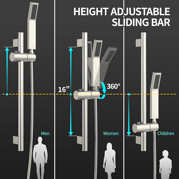 SR SUN RISE 12 Inch Square Shower System, Rain Shower Head and Slide Bar - Image 4