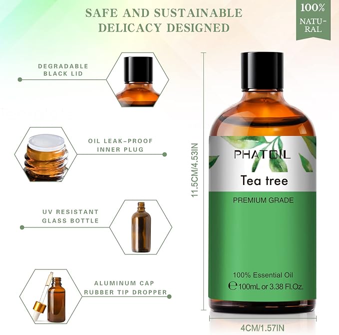 Tea Tree 3.38fl.oz Essential Oil, PHATOIL Pure Aromatherapy Oils - Image 5