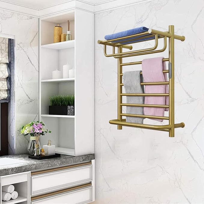 Gold Wall Mounted Heated Towel Rack, Timer & Temperature Control Electric Towel - Image 8