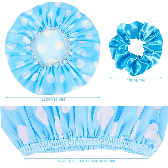 WSICSE 2 Packs Large Shower Cap, Waterproof Reusable Shower Cap Double Layers - Image 2