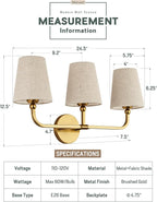 3-Light Bathroom Light Fixtures, Brushed Gold Vanity Lights - Image 2