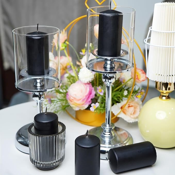 Set of 20 Black Pillar Candles, Dripless and Smokeless Dinner Candle, 2x4” - Image 8
