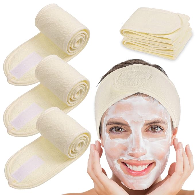 Whaline Spa Facial Headband 4 Packs Head Wrap Terry Cloth Headband Adjustable by Whaline