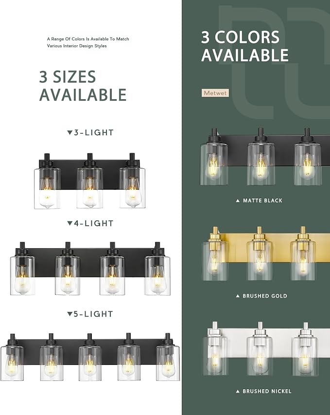 4-Light Bathroom Light Fixtures, Modern Vanity Lighting Fixtures Over Mirror - Image 8