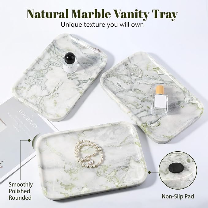 Karibiber Luxury Marble Vanity Tray, Bathroom Tray Countertop, Bianco - Image 2