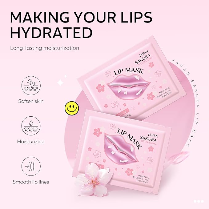 AKARY Sakura 10 Pieces Hydrating Lip Mask, Lip Sleep Mask Collagen Crystal Lip - Image 4