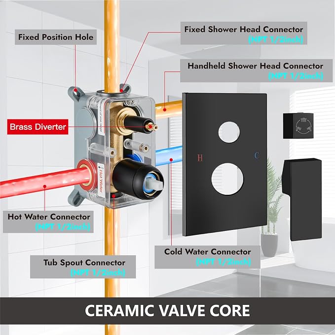 Midanya Shower System with Tub Spout, Bathtub Shower Faucet Set with Square - Image 6