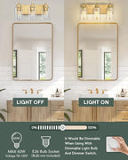 3-Light Bathroom Light Fixtures, Brushed Gold Vanity Light - Image 4