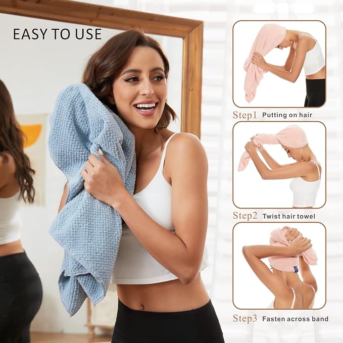 2 Pack Large Microfiber Hair Towel Wrap - Image 5