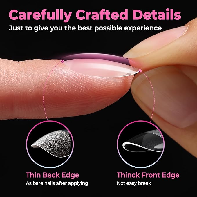 UNA GELLA Extra Short Oval Nail Tips, Pre-Etched Round Clear Fake Nails 216pcs - Image 6