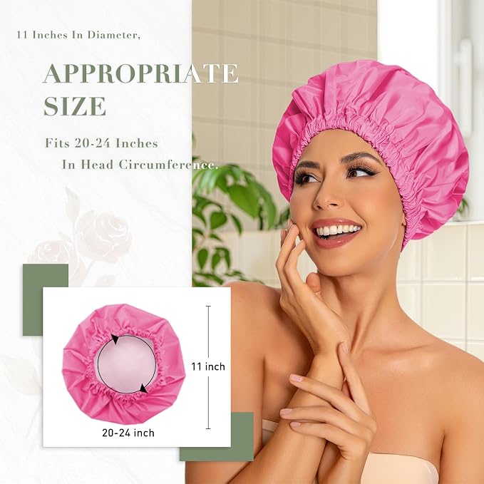 Reusable Shower Cap for Women, Large Waterproof Shower Bonnet - Image 3