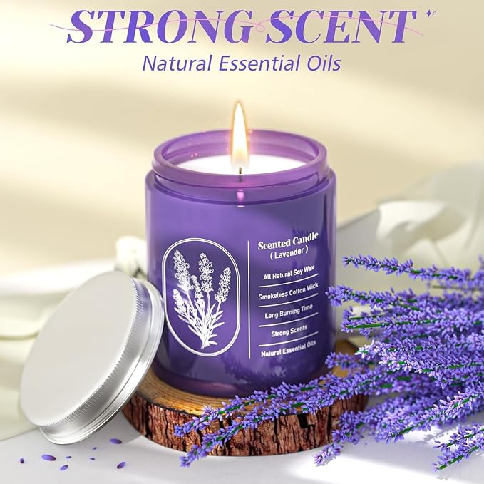 WarmEmbrace Lavender Jar Candles, 7.6 oz Purple Jar Candle, Natural Soy - Image 4