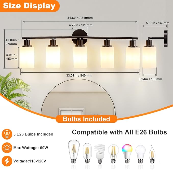 DLLT 5-Light Bathroom Light Fixtures: Black Modern Vanity Lights - Image 3