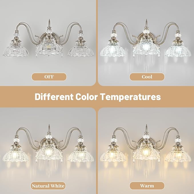 Brushed Nickel Bathroom Vanity Light, 3-Light Nickel Finish Wall Sconce - Image 7
