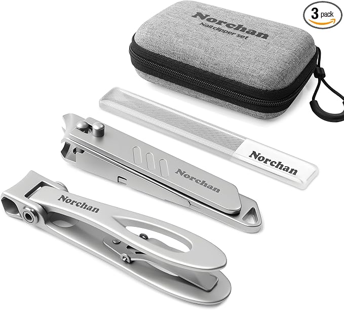 3-Piece Nail Clipper Set, Stainless Steel Fingernail & Toenail Clippers by Norchan
