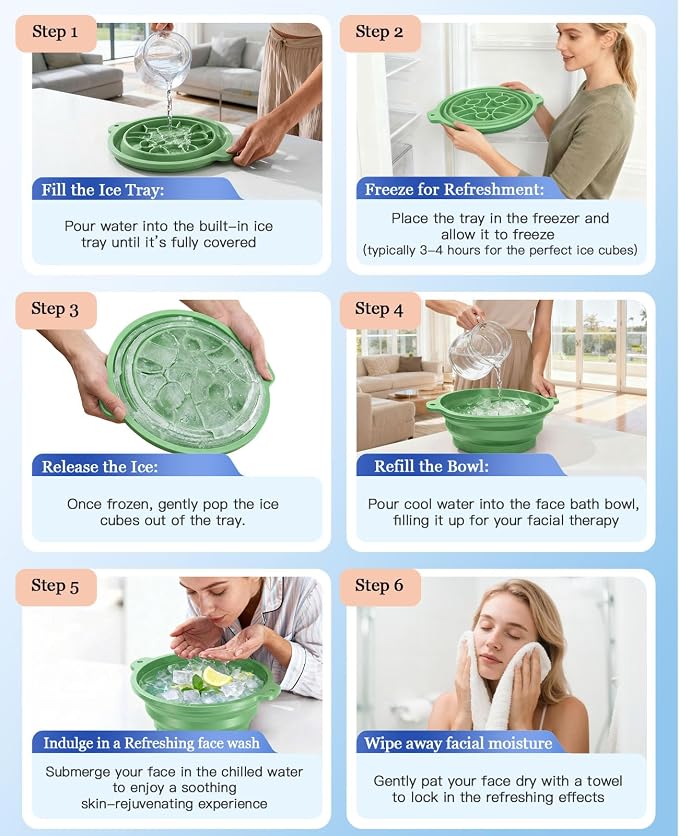 Face Bowl for Ice with Built-in Ice Tray – Collapsible Silicone Facial Ice Bath - Image 6