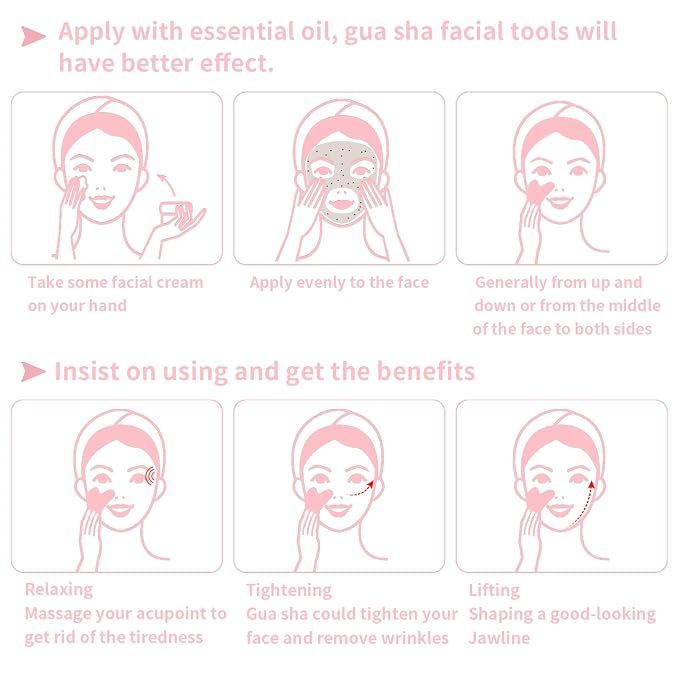 Gua Sha Facial Tools, Natural Rose Quartz Guasha Tool - Image 5