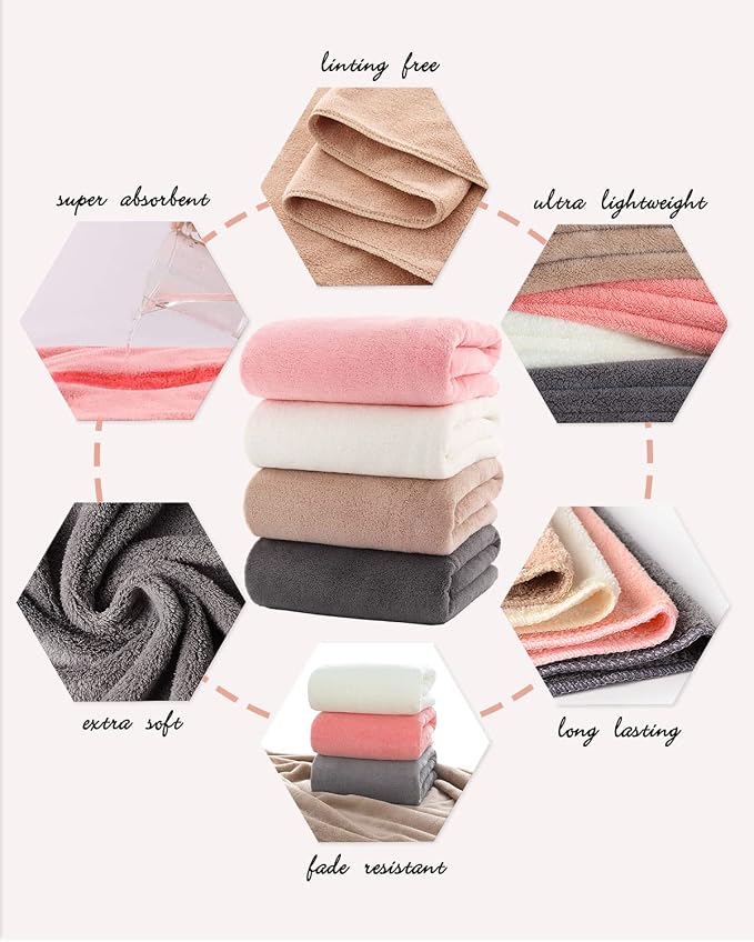 Lumimi Towel Set of 8 Very Soft Microfiber 4 Bath and 4 Hand Towels Quick Dry - Image 2