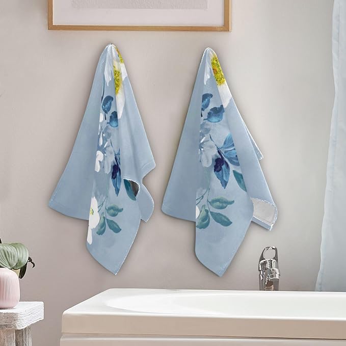 Blue White Floral Botanical Hand Towels - Image 3