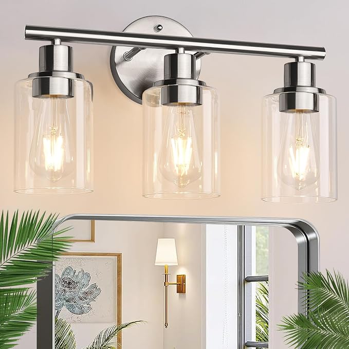Zarbitta 3-Light Bathroom Light Fixtures, Brushed Nickel Vanity Light, by Zarbitta