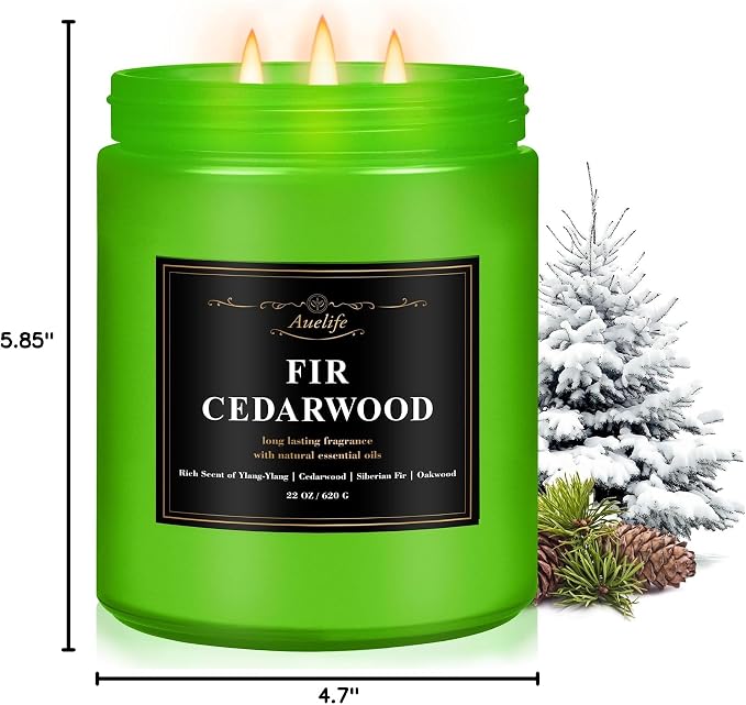 Auelife Winter Candles, Fir & Cedarwood Scented Candle – 22oz Large 3-Wick Soy - Image 8