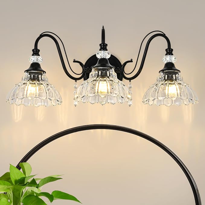Black Bathroom Vanity Light, 3-Light Matte Black Finish Farmhouse Wall Sconce by Unknown
