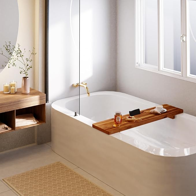Tinamo Acacia Bathtub Caddy Tray Table | 35x9 Inch Large Bath Tub Wooden | - Image 4