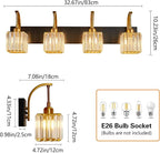 Crystal Vanity Lights 4-Light Black Gold Bathroom Vanity Lights Modern Crystal - Image 4