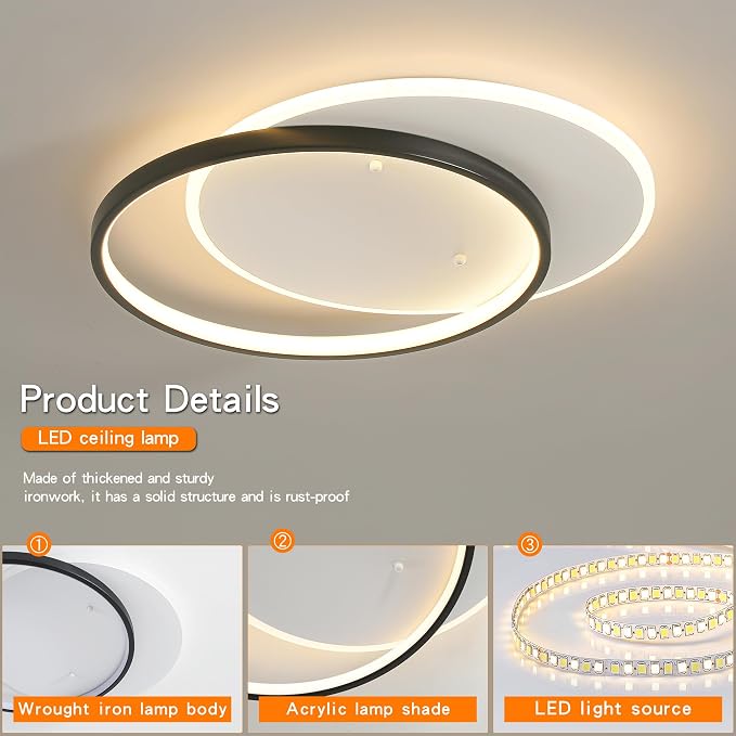 Shine LUEST Modern LED Ceiling Light Fixture Black Semi Flush Mount Light - Image 7