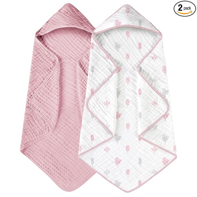 Yoofoss Hooded Baby Towels for Newborn 2 Pack 100% Muslin Organic Cotton Baby by YOOFOSS