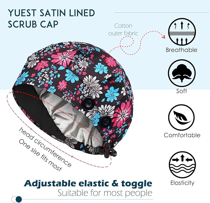 2 Pack Satin Lined Bouffant Scrub Caps - Image 2