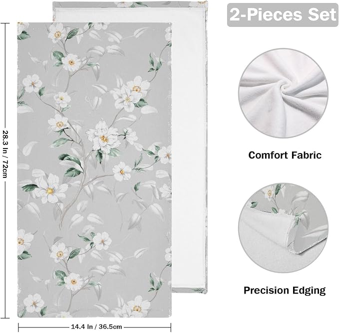 White Grey Blossom Flower Hand Towels - Image 2