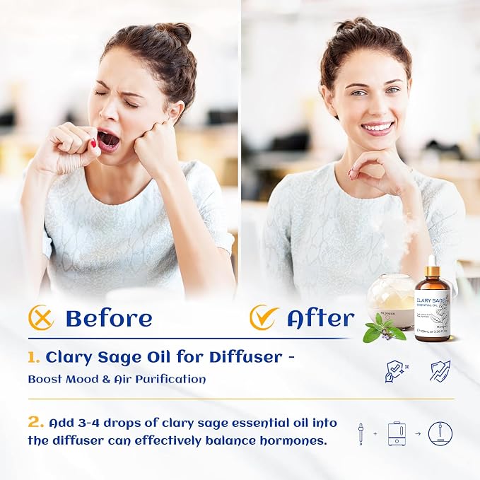 HIQILI Clary Sage Oil Essential, Herbal Sooth Aroma in Diffuse, Meditation - Image 2