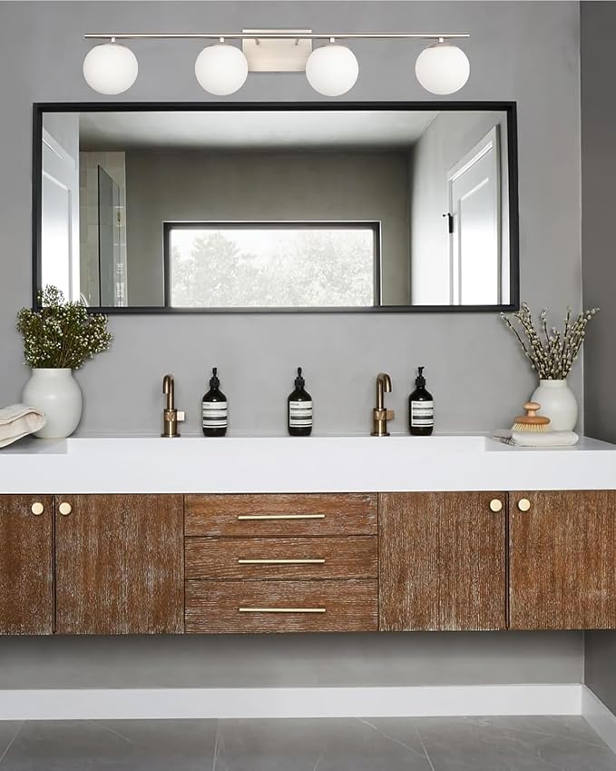 New Bathroom Vanity Light Fixtures 4 Lights Brushed Nickel Glass Shade Modern - Image 8
