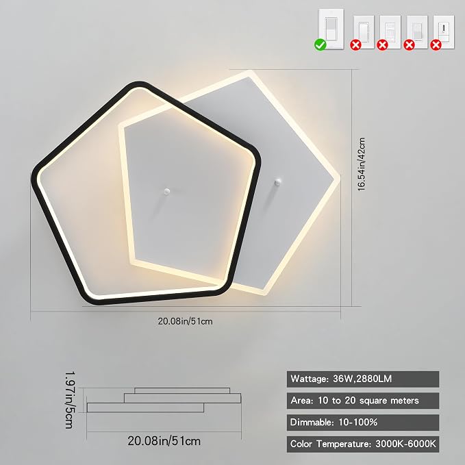 Shine LUEST Modern LED Ceiling Light Fixture Dimmable Black Flush Mount Ceiling - Image 2