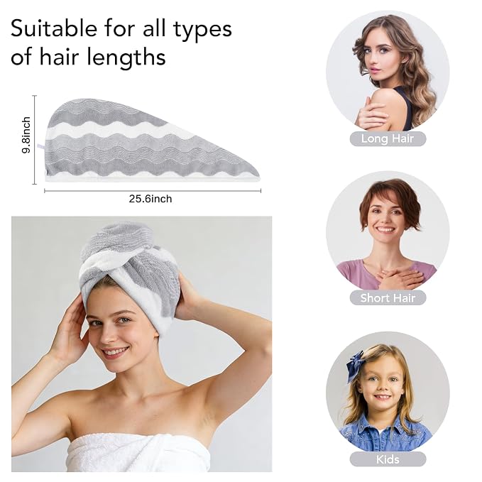 SINLAND Microfiber Hair Drying Cap Hair Towel Turban Twist - Image 2