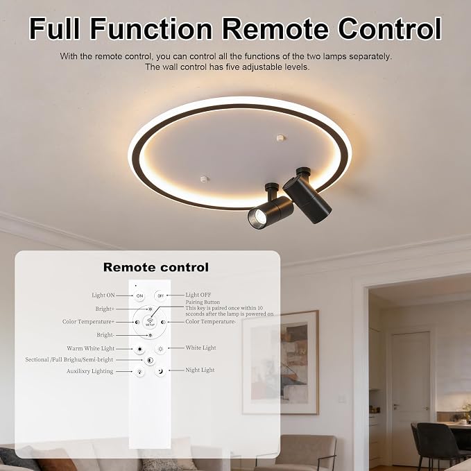 Shine LUEST Modern LED Bedroom Ceiling Light, 2 Adjustable Spotlights, Dimmable - Image 8
