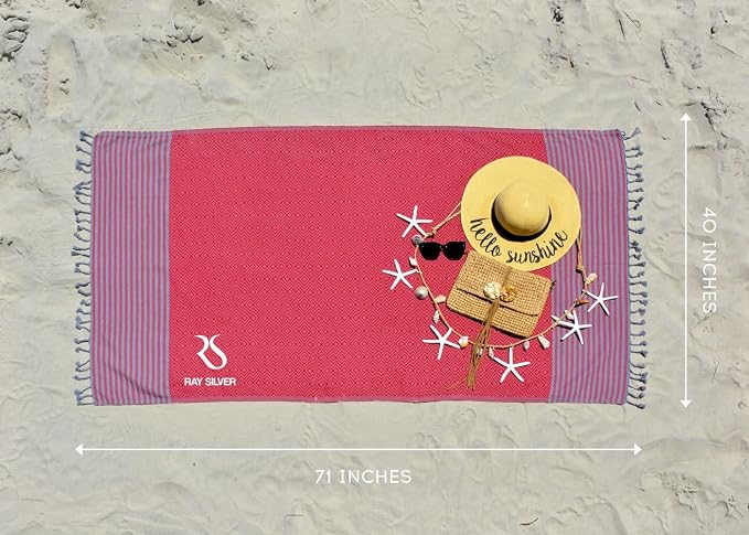 RAY SILVER Turkish Beach Towel – 100% Turkish Cotton 40"x71" Quick Dry - Image 6