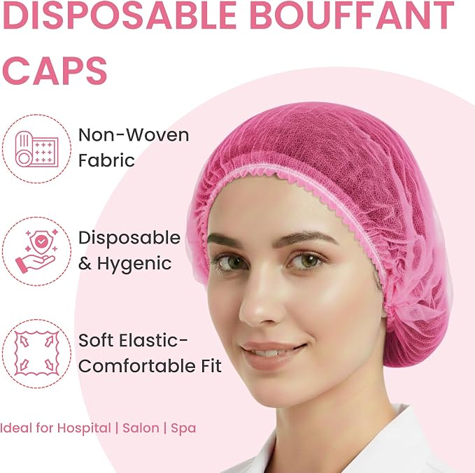Disposable Bouffant Caps 21 Inch Non Woven Hair Net Elastic Head Cover - Image 7