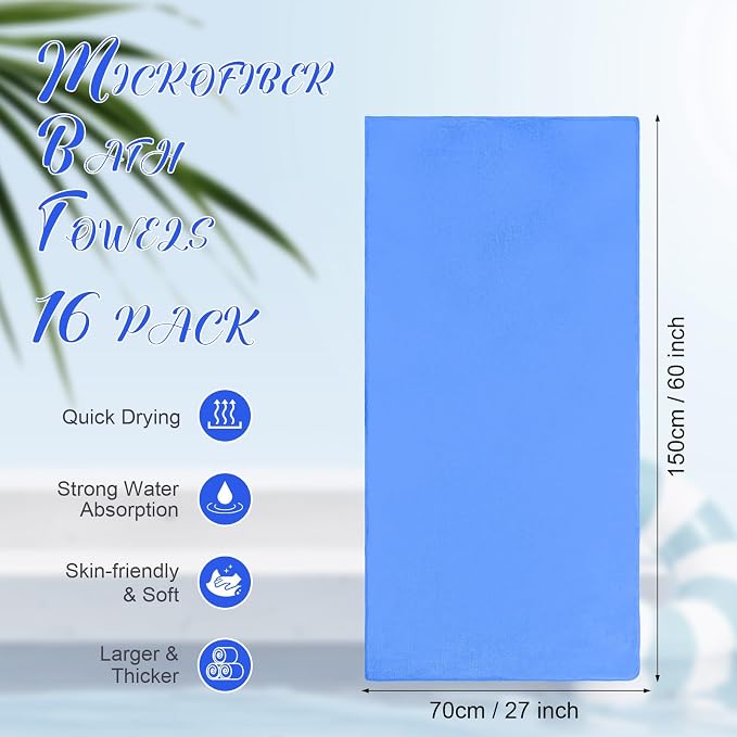 SmoothNovelty 16 Pack Microfiber Bath Towels Bulk 27'' x 60'' Oversized Beach - Image 2