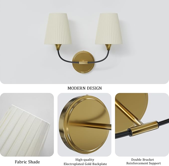Bathroom Vanity Light with Fabric Shade, 2-Light Bathroom Vanity Light Over - Image 6